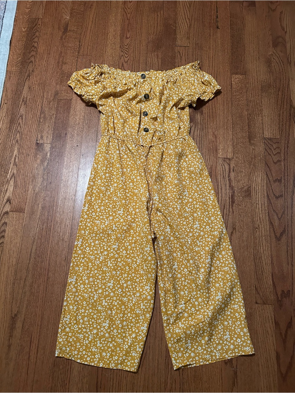 A Hint Of Blush Mustard Yellow Floral Off-the-Shoulder Jumpsuit